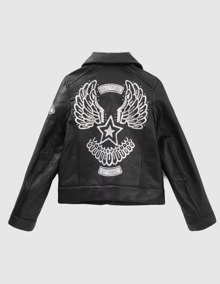 Girls’ black biker-style jacket, studded wings on back-2