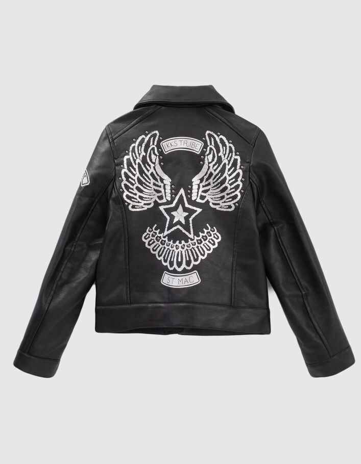 Girls’ black biker-style jacket, studded wings on back - IKKS