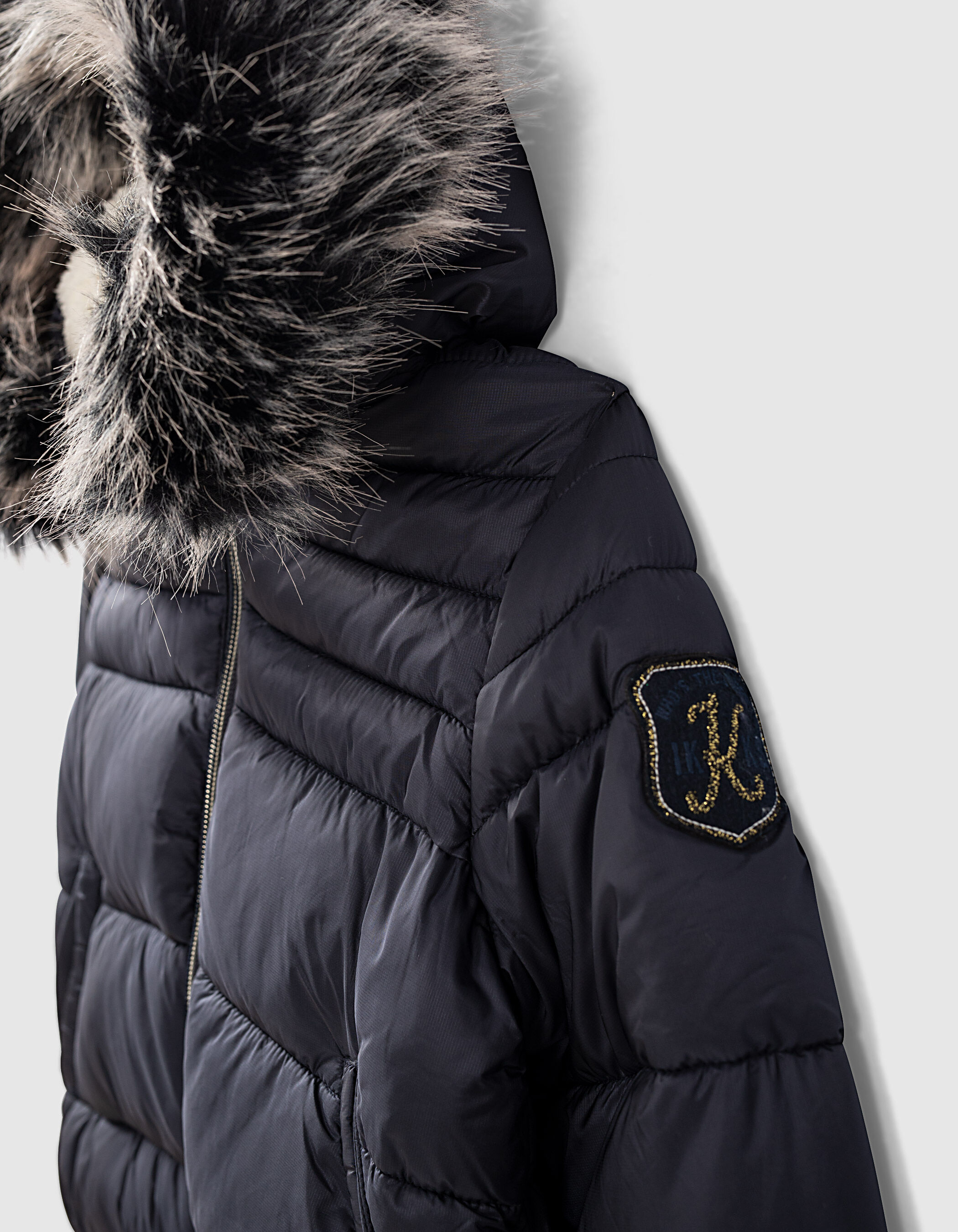 Girls dark navy padded jacket with detachable hood