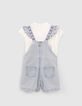 Set korte jeanstuinbroek en wit T-shirt meisjes-4