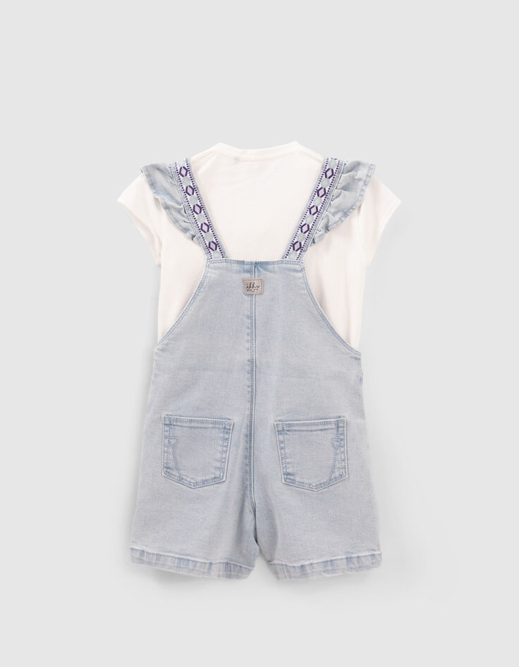 Set korte jeanstuinbroek en wit T-shirt meisjes-4