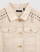 Veste en jean sable brodé fille-3
