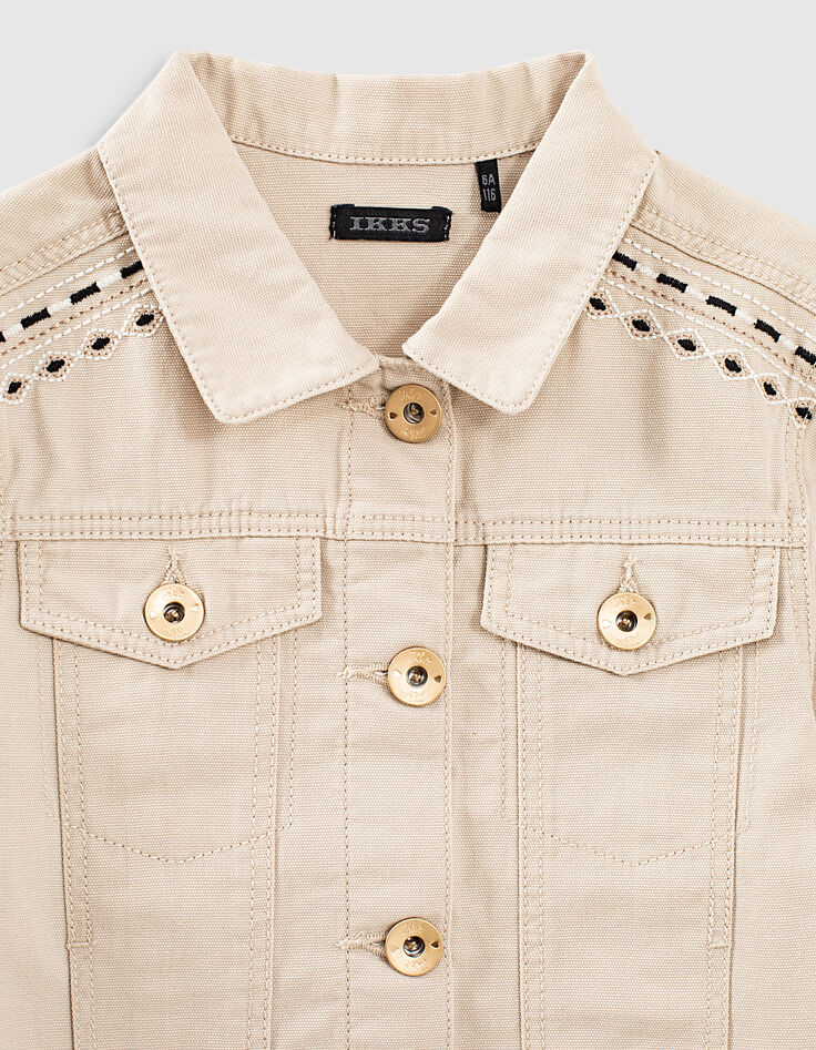 Veste en jean sable brodé fille-3 Veste en jean sable brodé fille-3