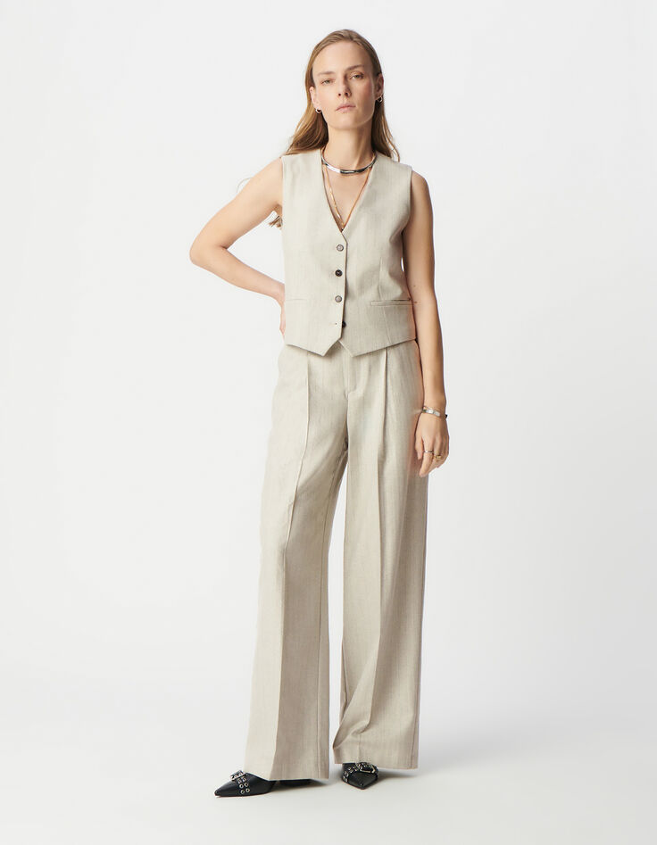 Gilet de costume sans manche gris motif rayures lurex Femme-2