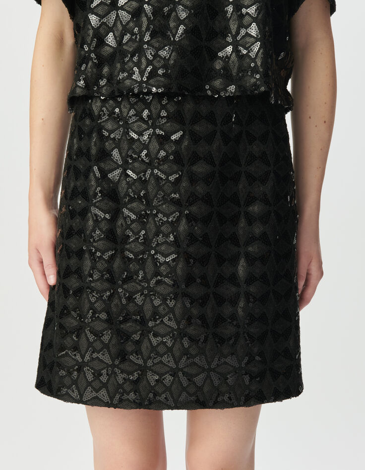 Jupe noire broderies sequins graphiques Femme-4