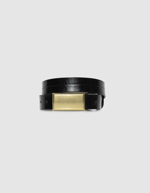 Women’s black leather belt with yellow metal buckle - IKKS