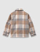 Boys’ beige check woolcloth fur-lined jacket-7
