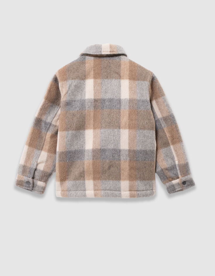 Boys’ beige check woolcloth fur-lined jacket-7