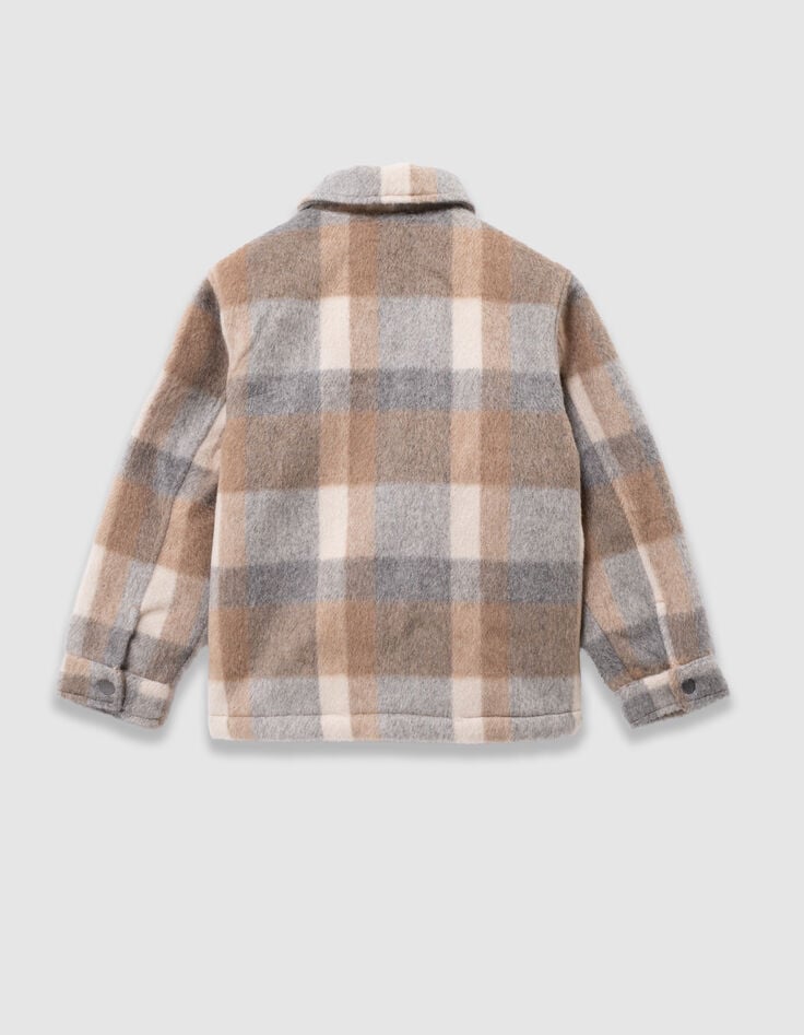 Boys’ beige check woolcloth fur-lined jacket-7 Boys’ beige check woolcloth fur-lined jacket-7