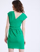 Robe encolure V drapée en crêpe verte femme-3