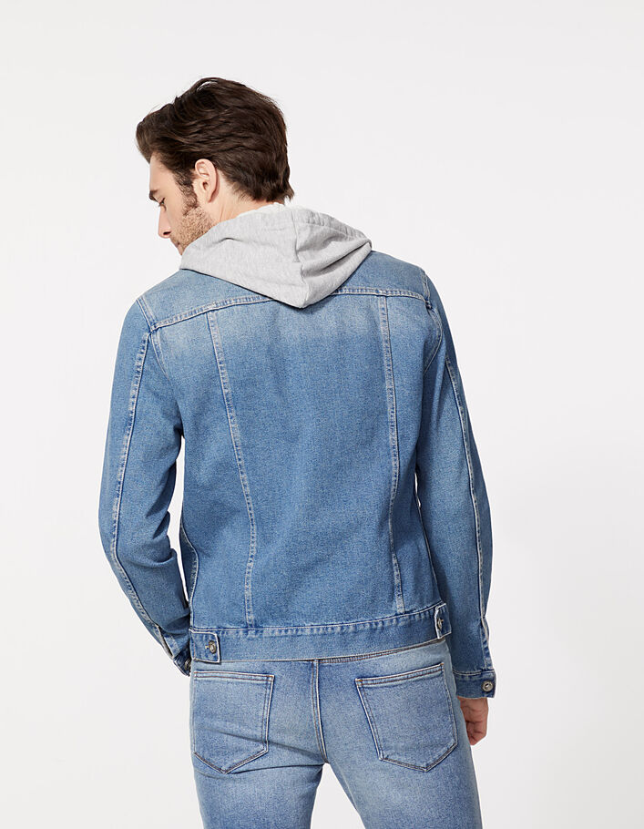 Men’s sky blue denim jacket, removable hood
