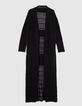 Zwart lang gebreid vest met ajourmesh Dames-6