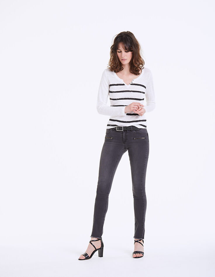 Tee-shirt marinière col V en lin femme-6