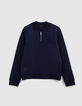 Sudadera azul marino con cuello de peluche para niño-1