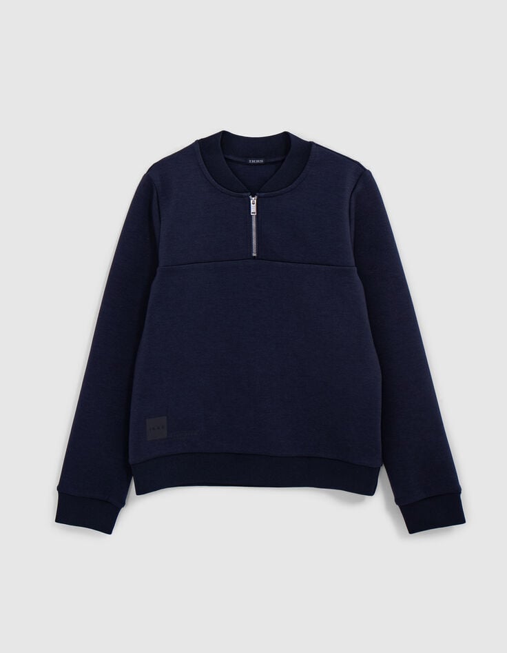 Sudadera azul marino con cuello de peluche para niño-1