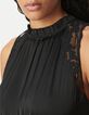 Robe longue noire effet froiss&eacute; avec dentelle Femme-3