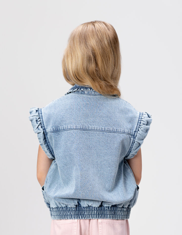 Blouson en jean bleu manches amovibles fille-4 Blouson en jean bleu manches amovibles fille-4