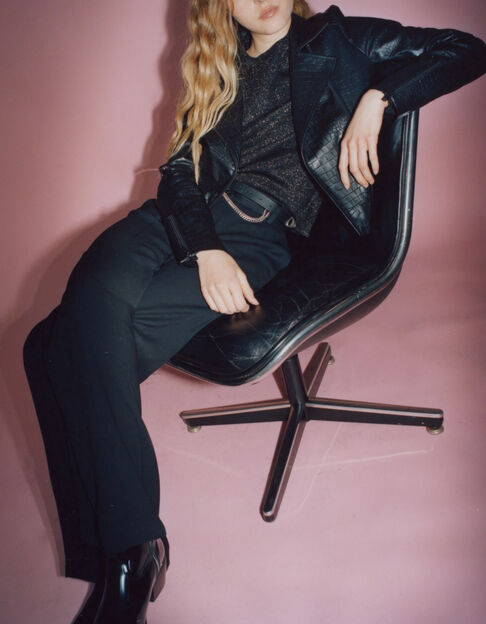 Women’s black crocodile-embossed leather biker jacket - IKKS