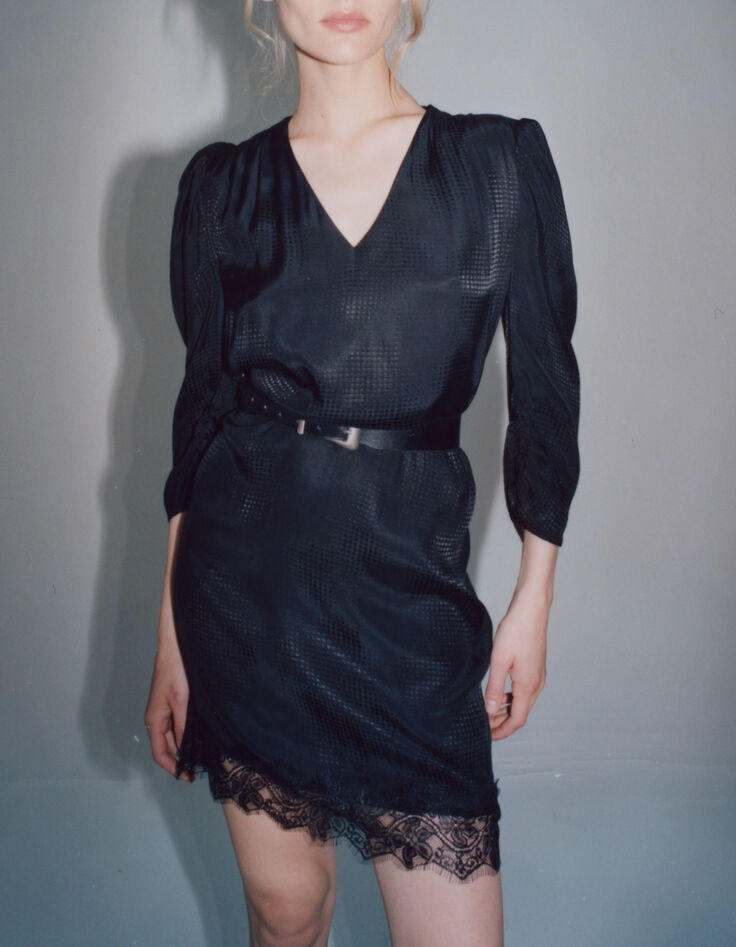 Robe noire jacquard motif pois optiques Femme-1