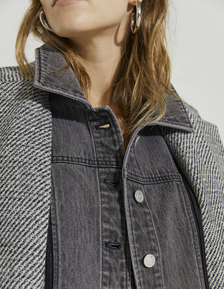 Women’s grey wool blend coat with grey denim facing-6