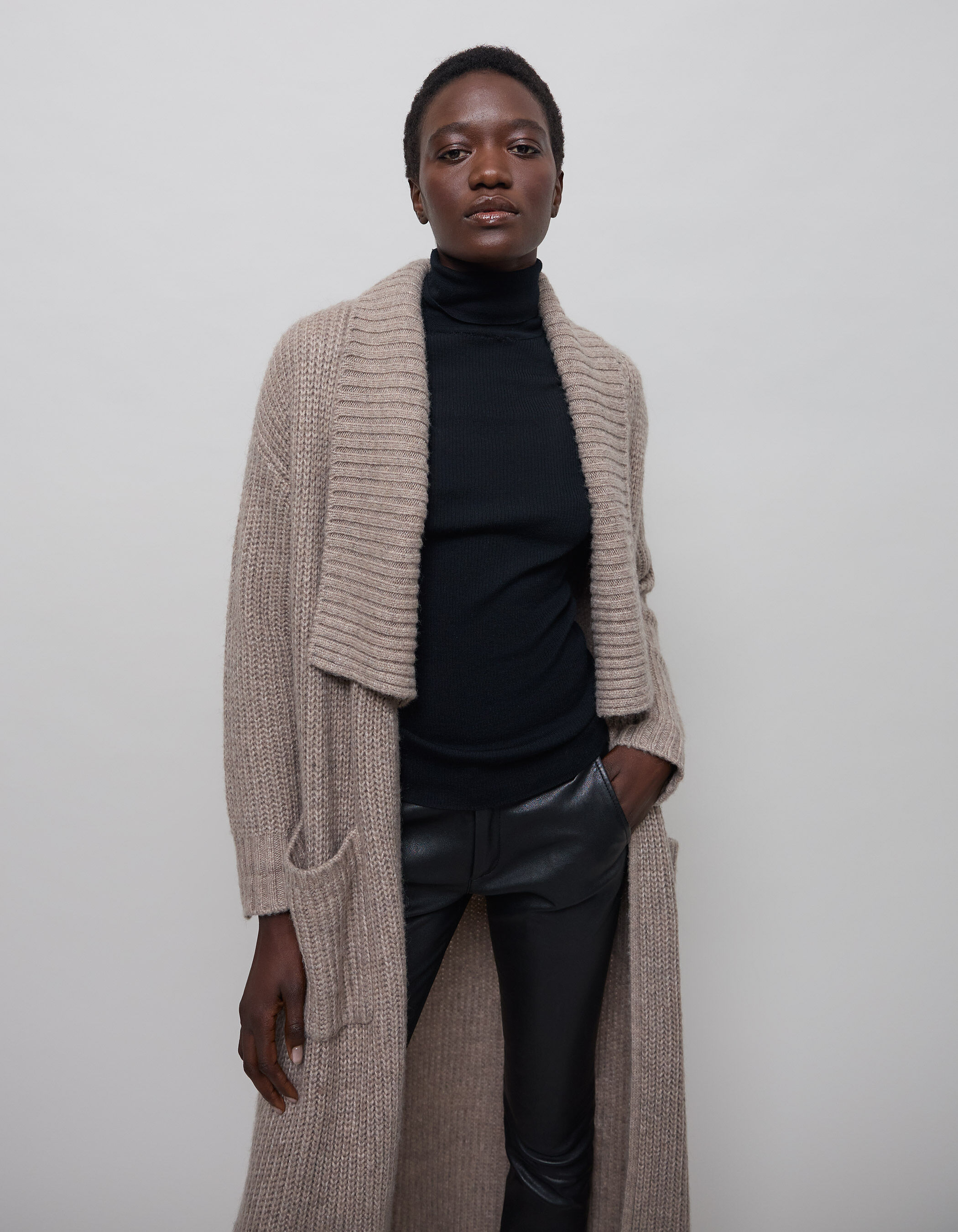 Women s long beige knitted cardigan IKKS