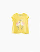 Baby girls’ light yellow T-shirt with pink flamingos-1