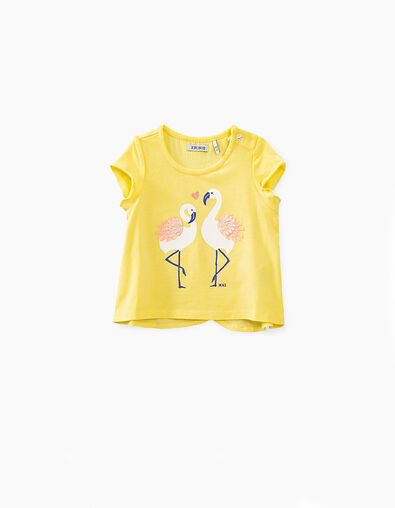Baby girls’ light yellow T-shirt with pink flamingos - IKKS