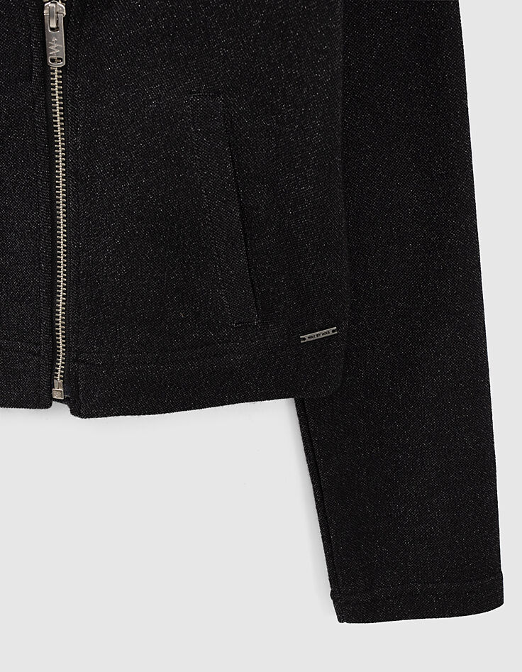 Cardigan noir esprit motard maille paillet&eacute; fille-4