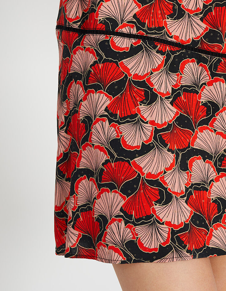 Mohnrotes Kleid mit Blätter-Print I.Code-2