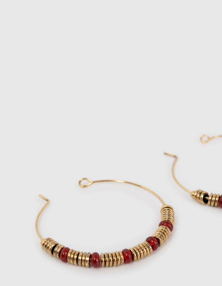 Boucles d'oreilles créoles coloris doré avec pierre de Cornaline femme-3