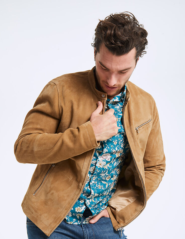 Hellbraune Herren-Velourslederjacke-2