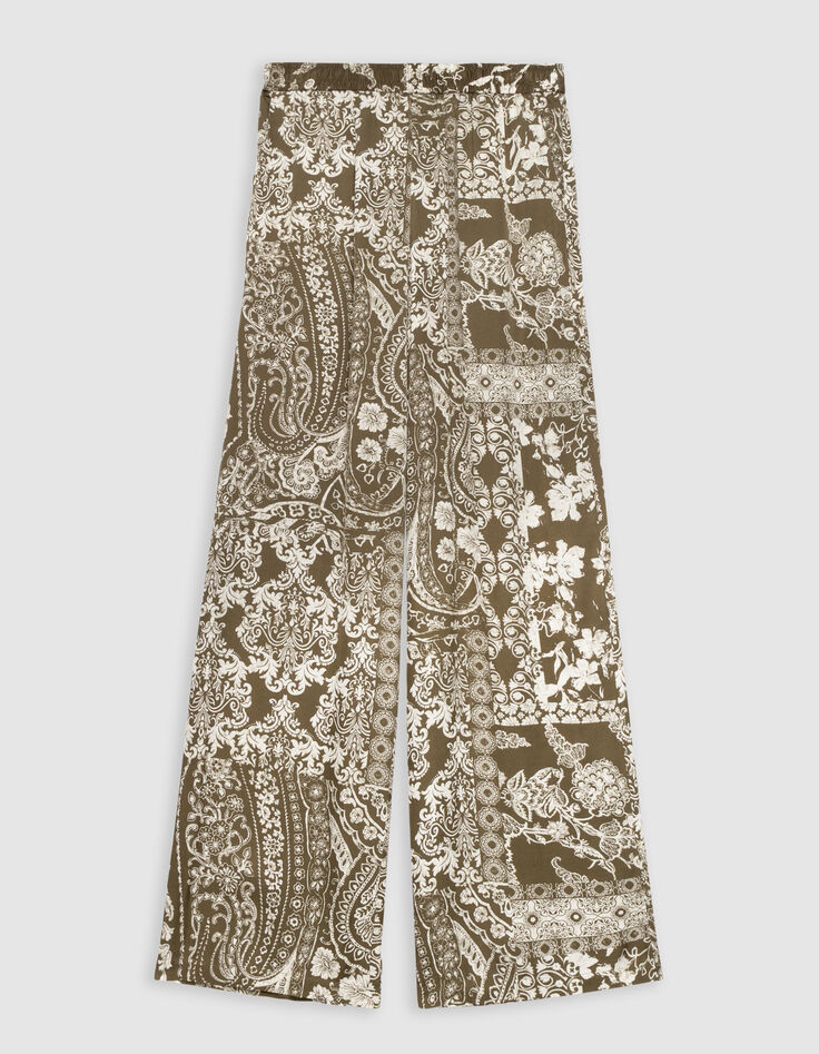 Pantalon large kaki imprimé foulard Femme-7