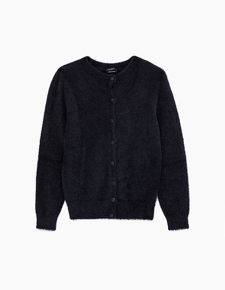 Cardigan fantaisie fil poilu noir femme-1