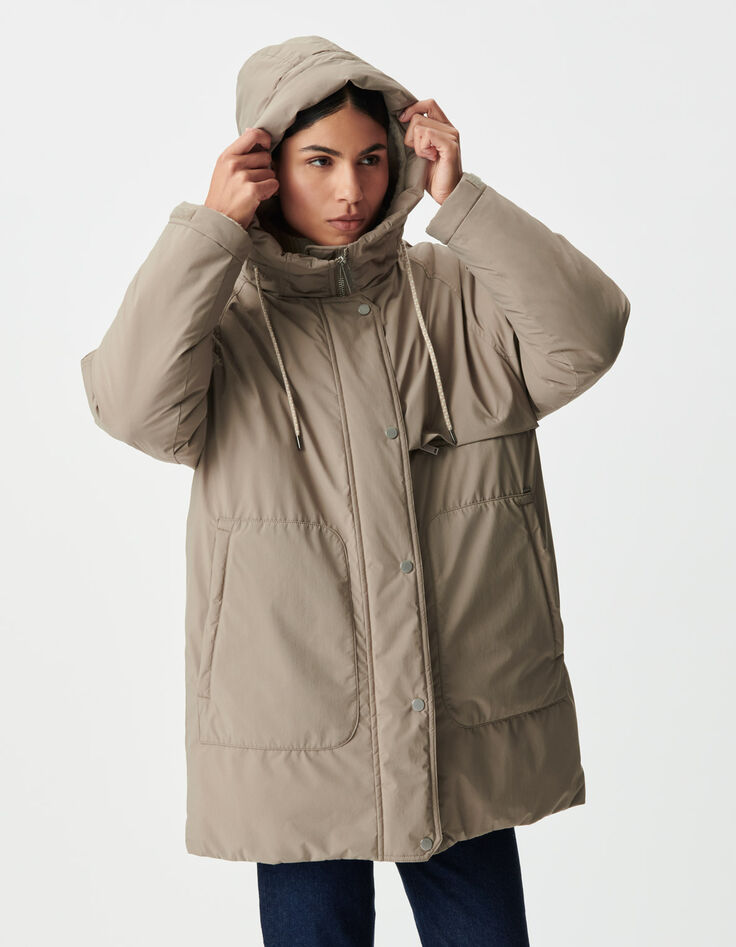 Plumas beige capucha forrado mujer-2