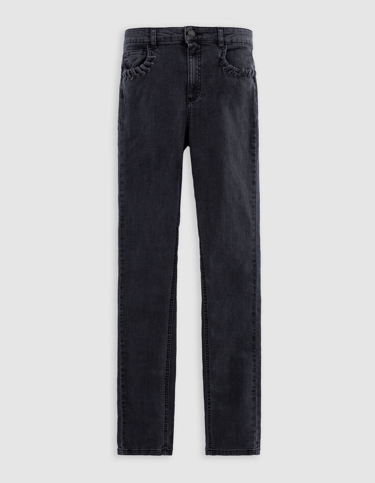 Graue schmale Powerstretch-Jeans mit Schnürungstaschen Damen-8