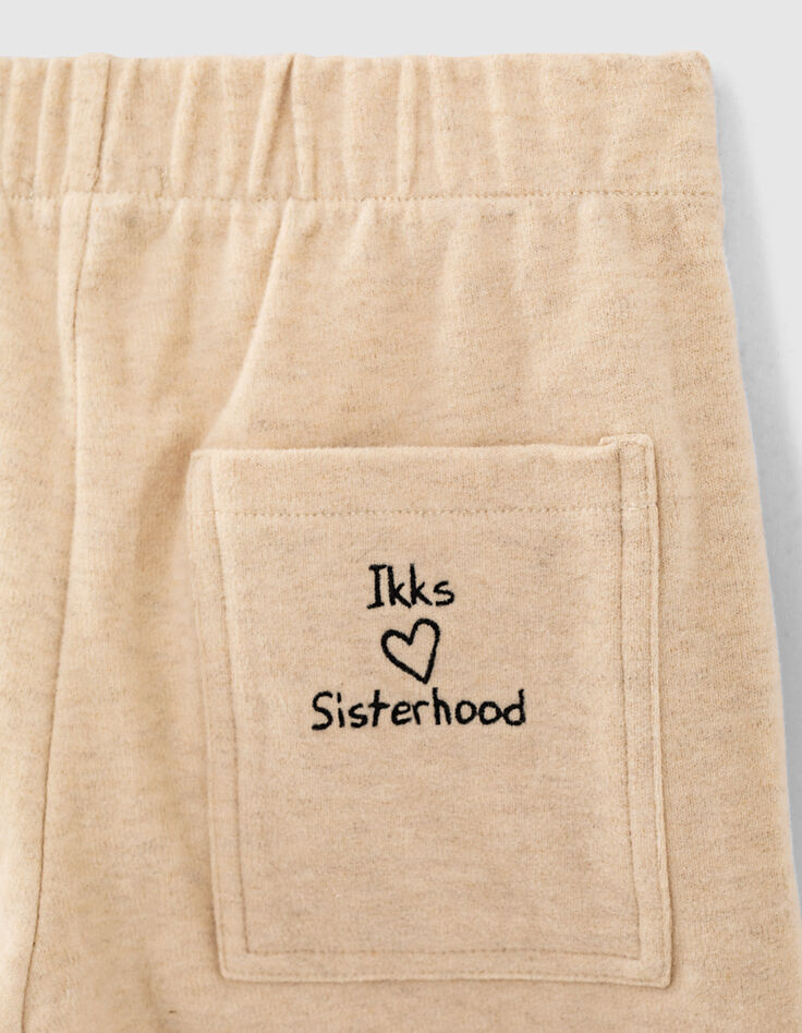 Wijde gemêleerd zandkleurige broek ceintuur meisjes-6 Wijde gemêleerd zandkleurige broek ceintuur meisjes-6