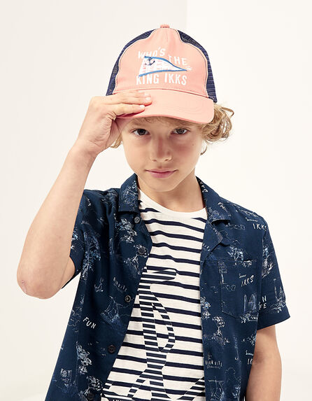 Boys’ coral and navy baseball-style cap
