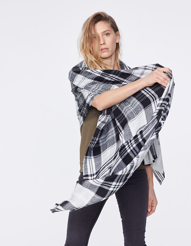 Women’s "Made in IKKS" slogan check thick scarf-4