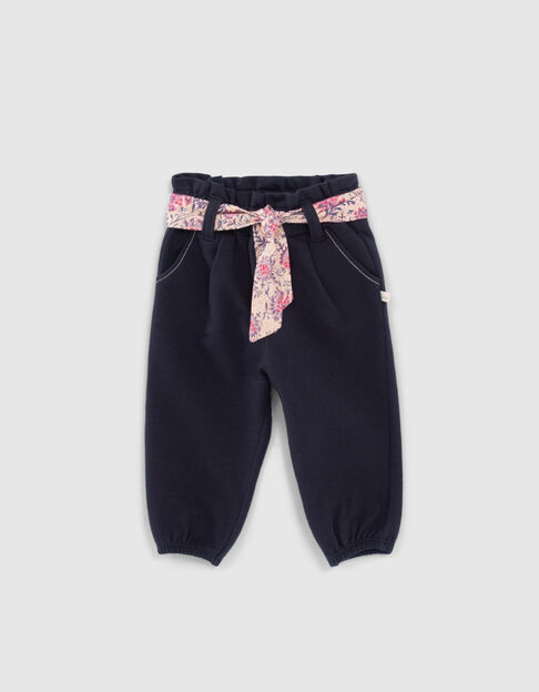 Marineblaue Jogginghose mit Halstuchgürtel für Babymädchen