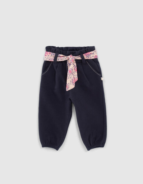 Baby girl’s navy joggers with scarf belt