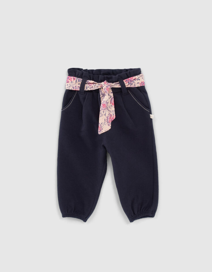 Marineblaue Jogginghose mit Halstuchgürtel für Babymädchen-1 Marineblaue Jogginghose mit Halstuchgürtel für Babymädchen-1