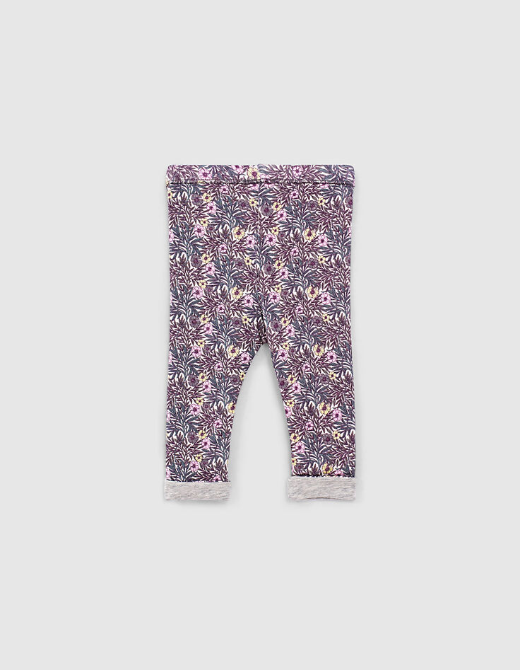 Leggings réversible imprimé végétal et gris bébé fille-4 Leggings réversible imprimé végétal et gris bébé fille-4