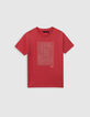 Camiseta roja algodón rayas goma mensaje niño-2