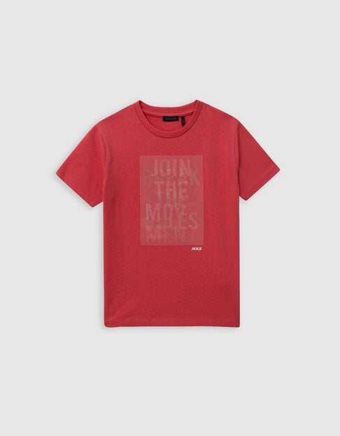 T-shirt rouge coton bio rayures gomme sur message garçon - IKKS