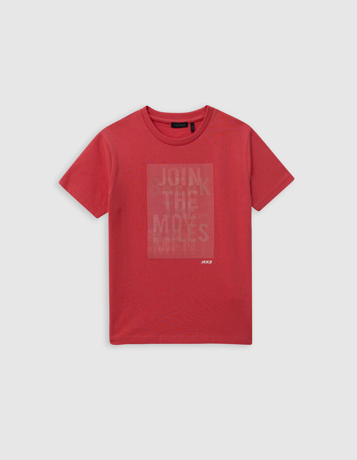 Camiseta roja algodón rayas goma mensaje niño-2