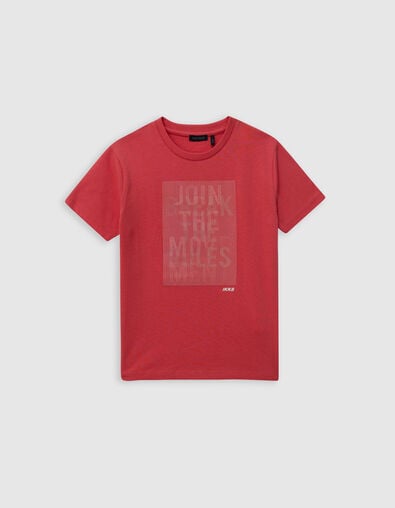 Camiseta roja algodón rayas goma mensaje niño - IKKS