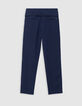 Marineblaue Hose mit hohem Bund und Gürtel-2