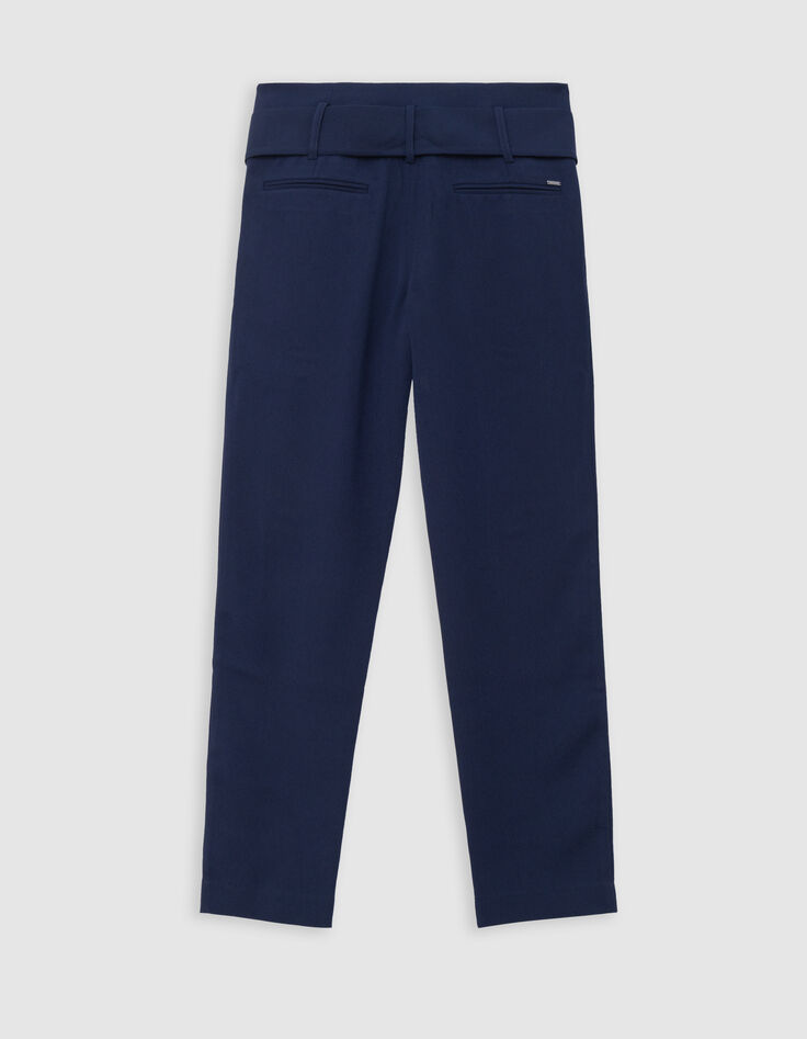 Marineblaue Hose mit hohem Bund und Gürtel-2