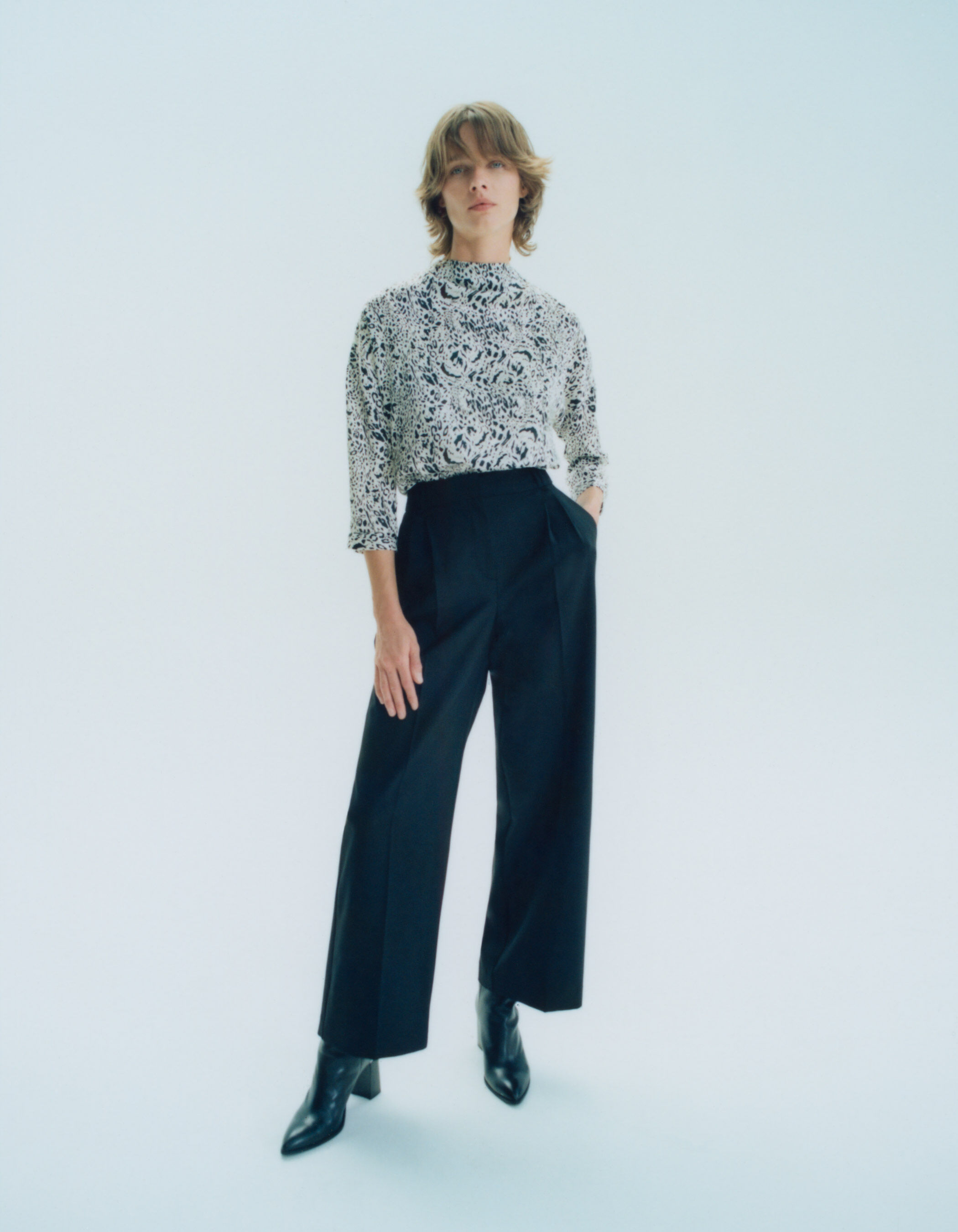 Pantalon large noir taille haute Femme