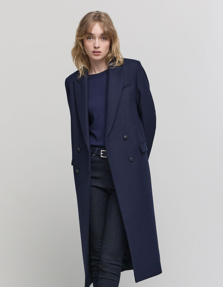 Women's long navy pea coat-2